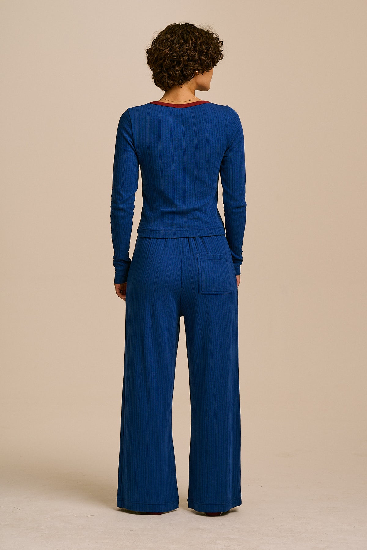 Celeste - Long Sleeve Pyjama in Blue and Burgundy
