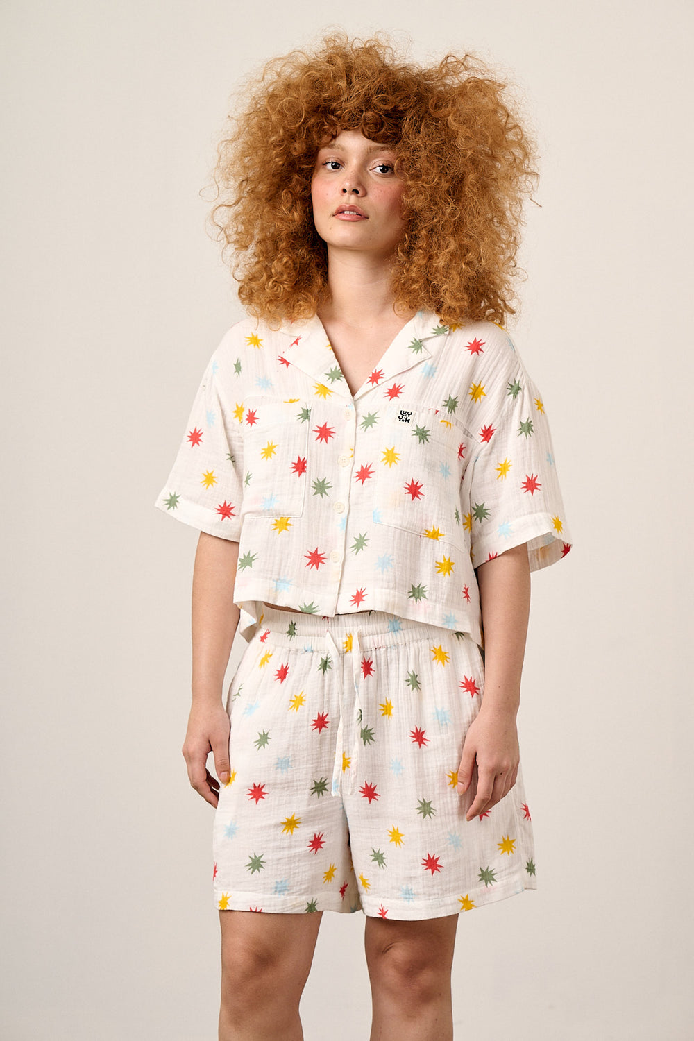 Alfie - Cotton Shirt in Ecru Cosmic Folk Stars