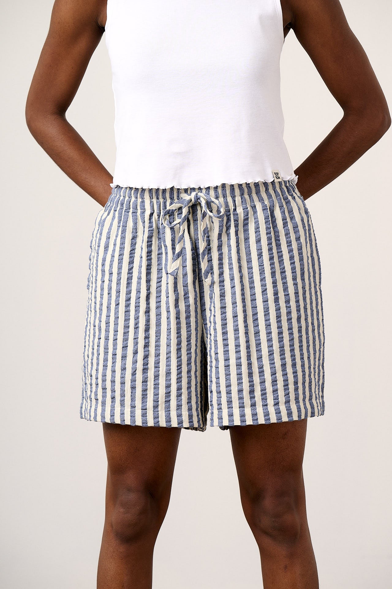 Charlie - Cotton Beach Shorts in Navy Stripe