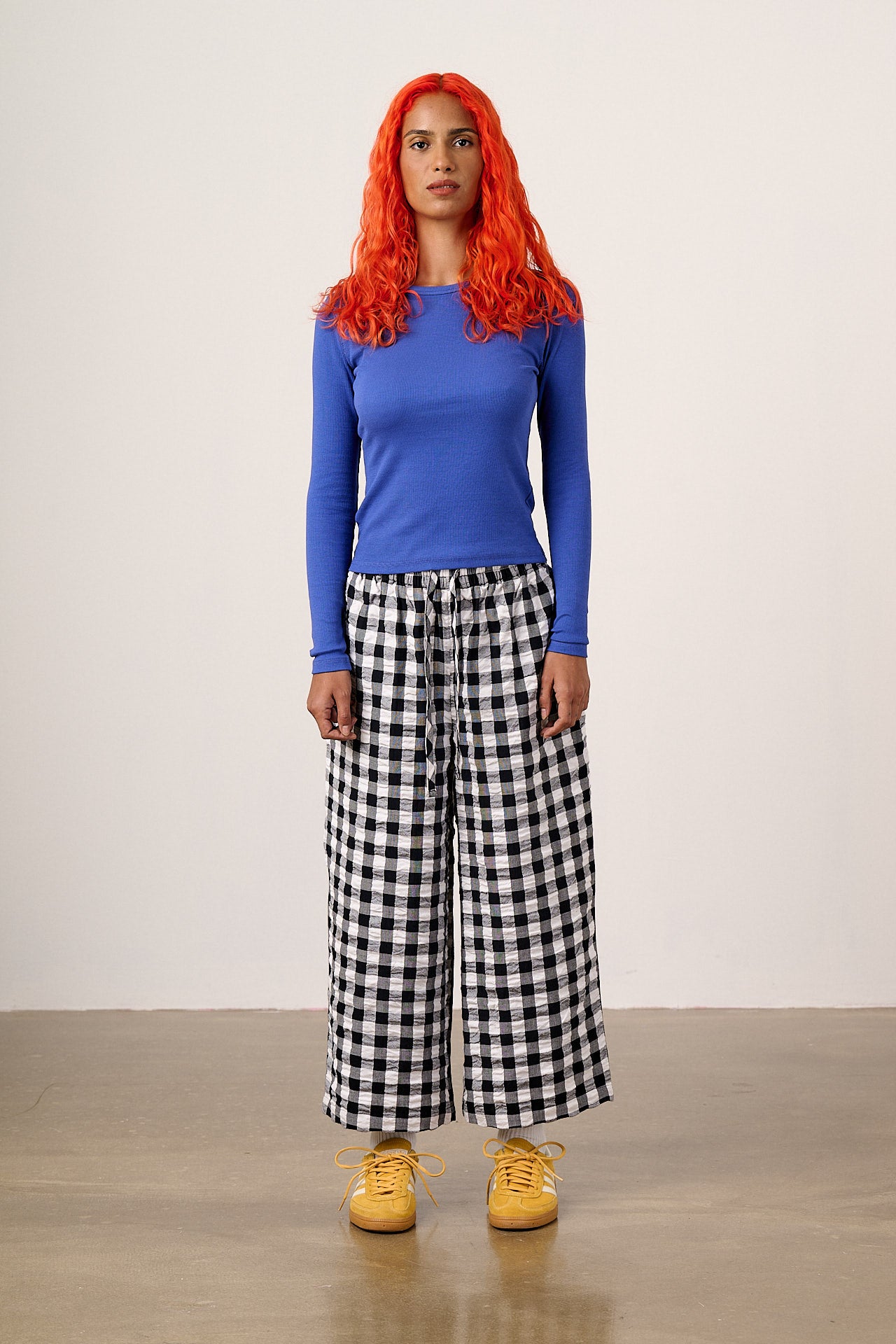Chuck Wide Leg Trousers - Organic Cotton Seersucker in Black