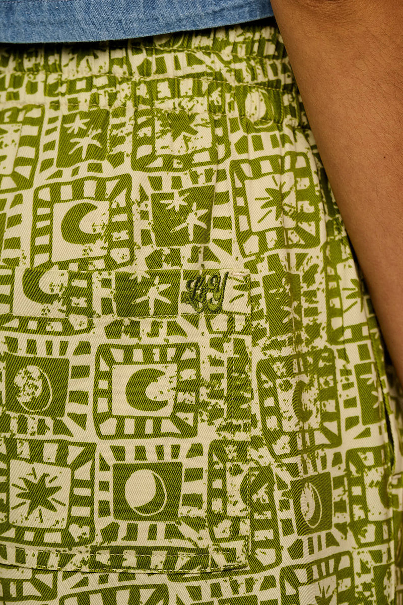 Chuck - Wide Leg Cotton Trousers in Green Celestial Checkerboard