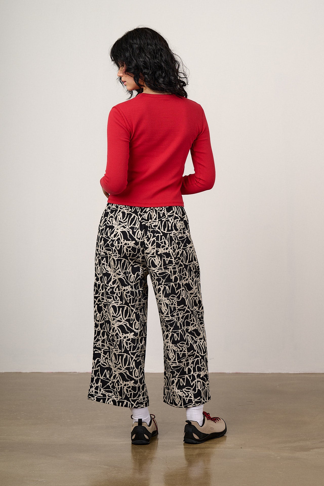 Chuck - Wide Leg Cotton Trousers in Black & White Graffiti Print