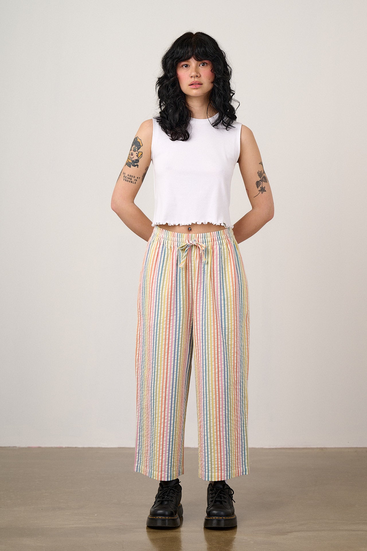 Chuck - Wide Leg Cotton Trousers in Vintage Rainbow Stripe – Lucy