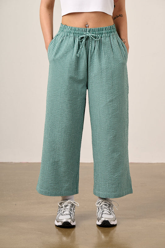 Chuck - Cotton Trousers in Teal Stripe
