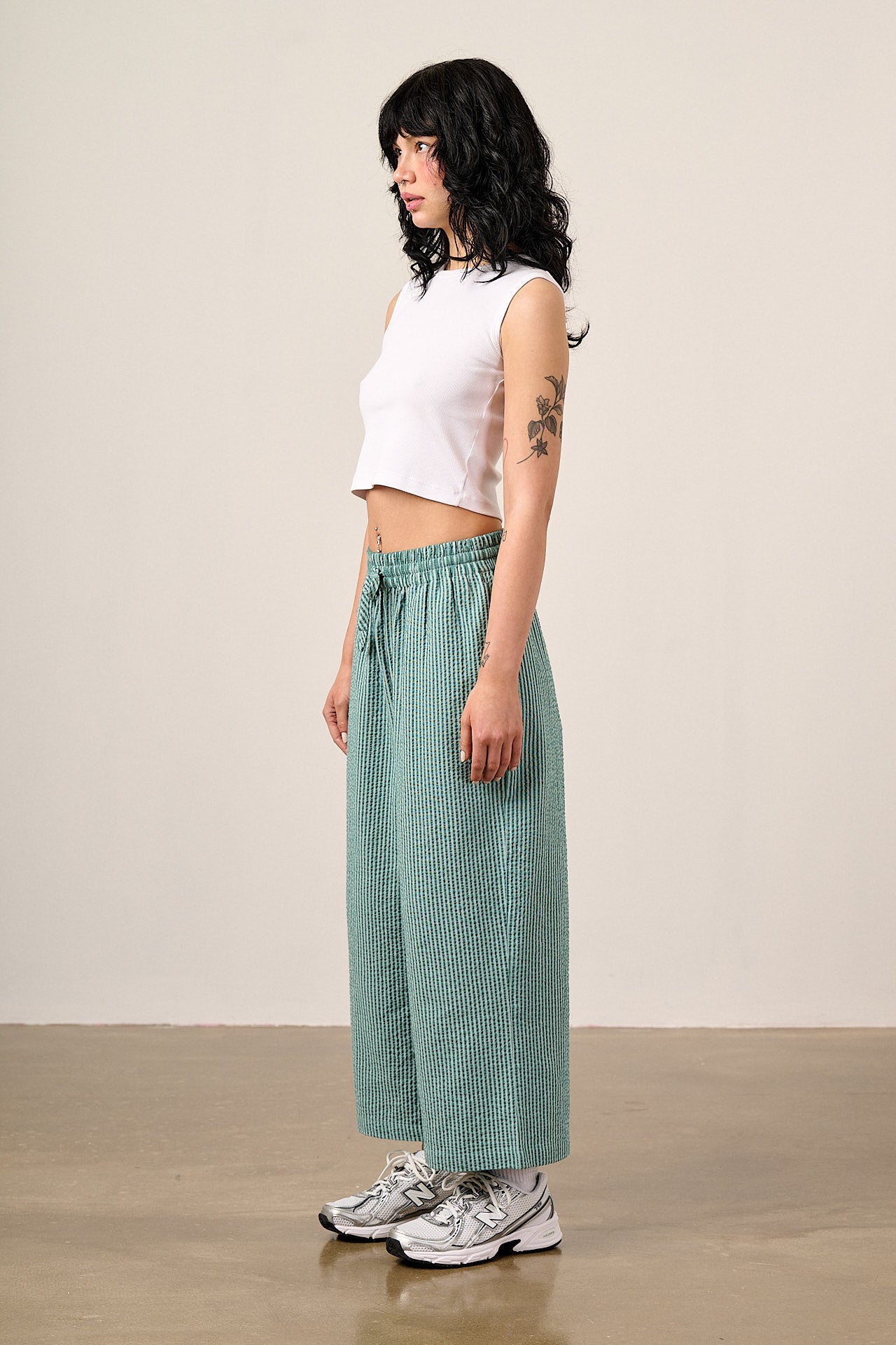 Chuck - Cotton Trousers in Teal Stripe