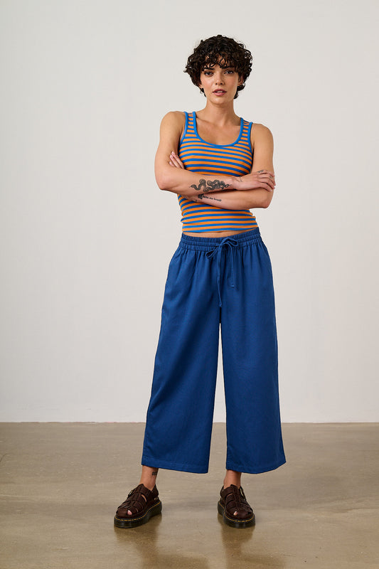 Chuck - Wide Leg Cotton Trousers in Navy