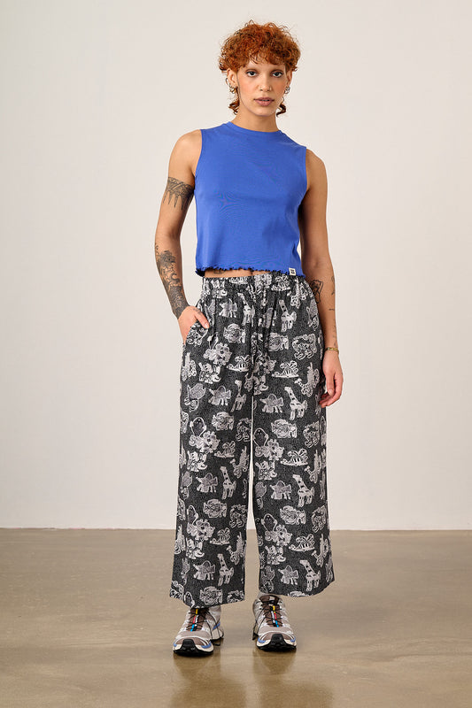 L.E Chuck - Wide Leg Cotton Trousers in Black & White Arthouse & Yak