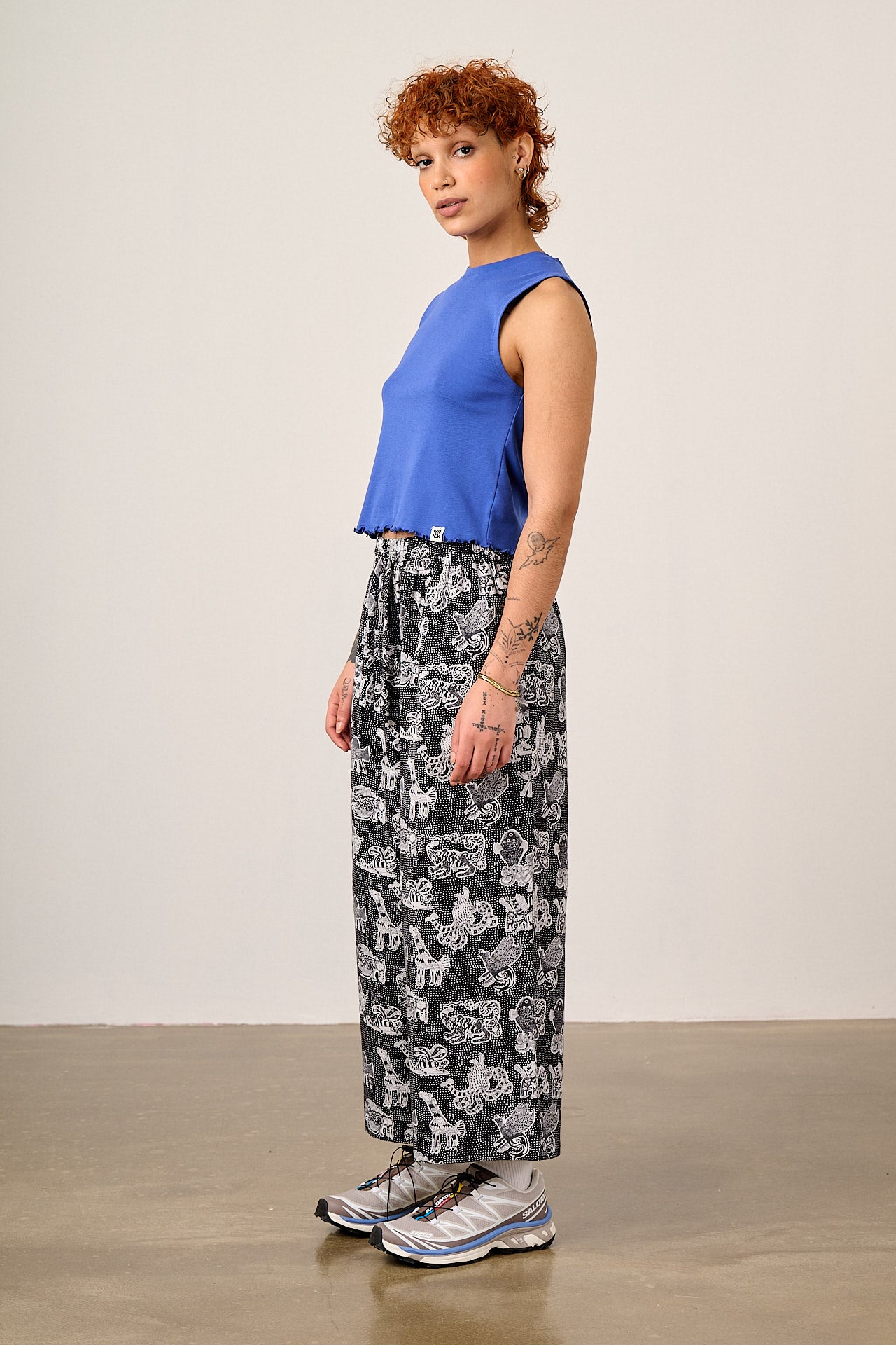 L.E Chuck - Wide Leg Cotton Trousers in Black & White Arthouse & Yak