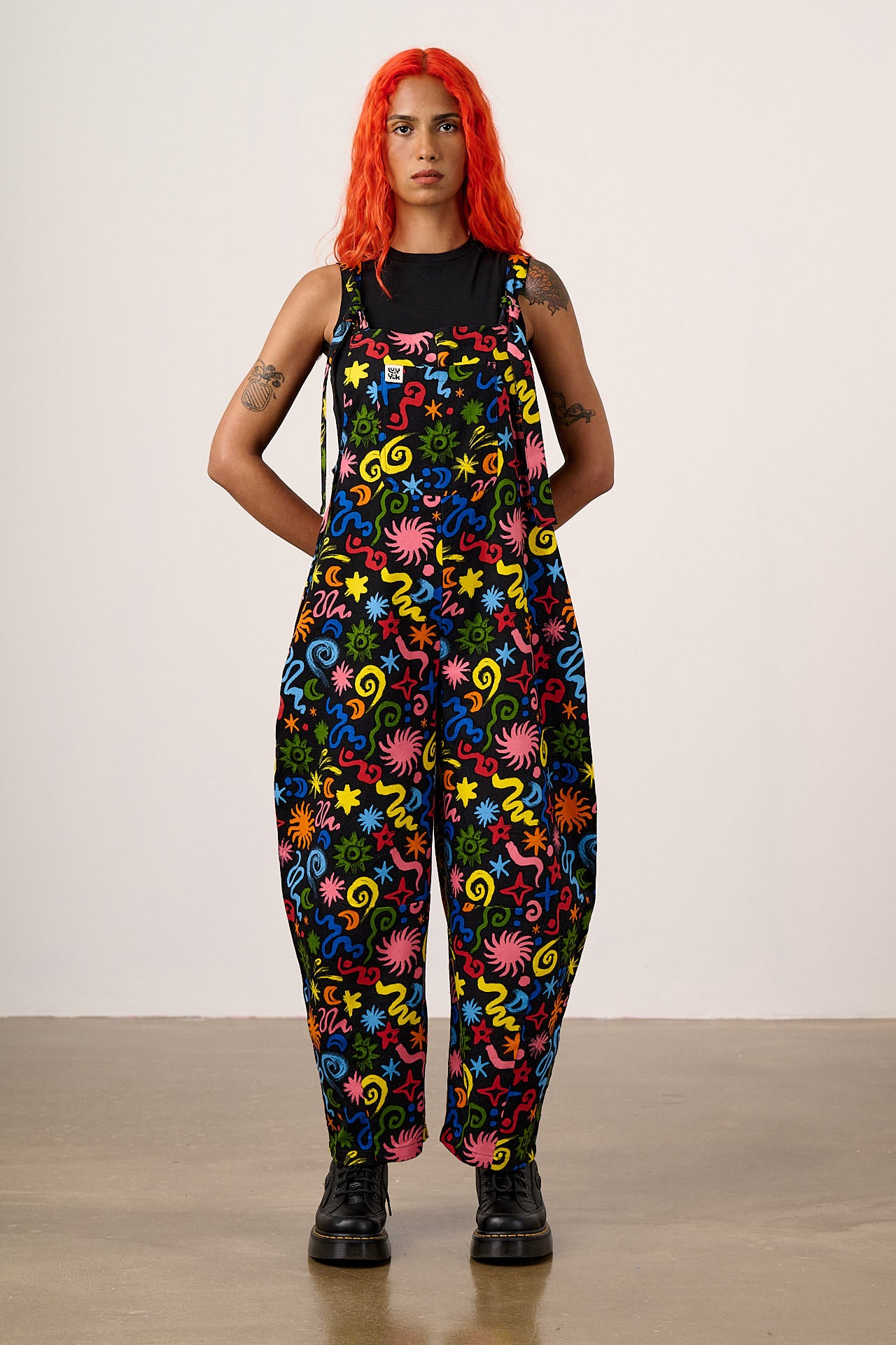 Chula - Cotton Barrel Leg Dungarees in Bright Astral Print