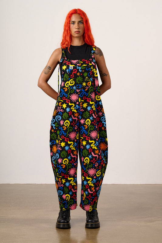 Chula - Cotton Barrel Leg Dungarees in Bright Astral Print