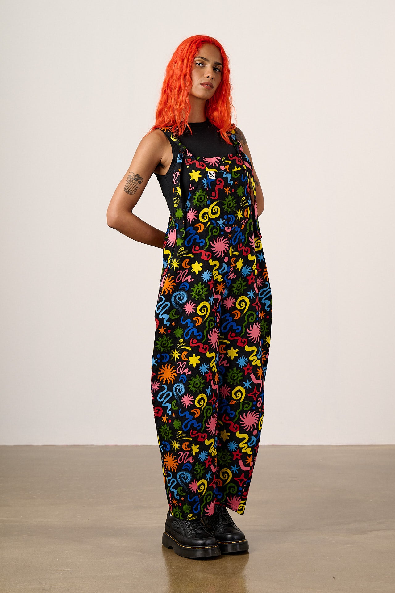 Chula - Cotton Barrel Leg Dungarees in Bright Astral Print