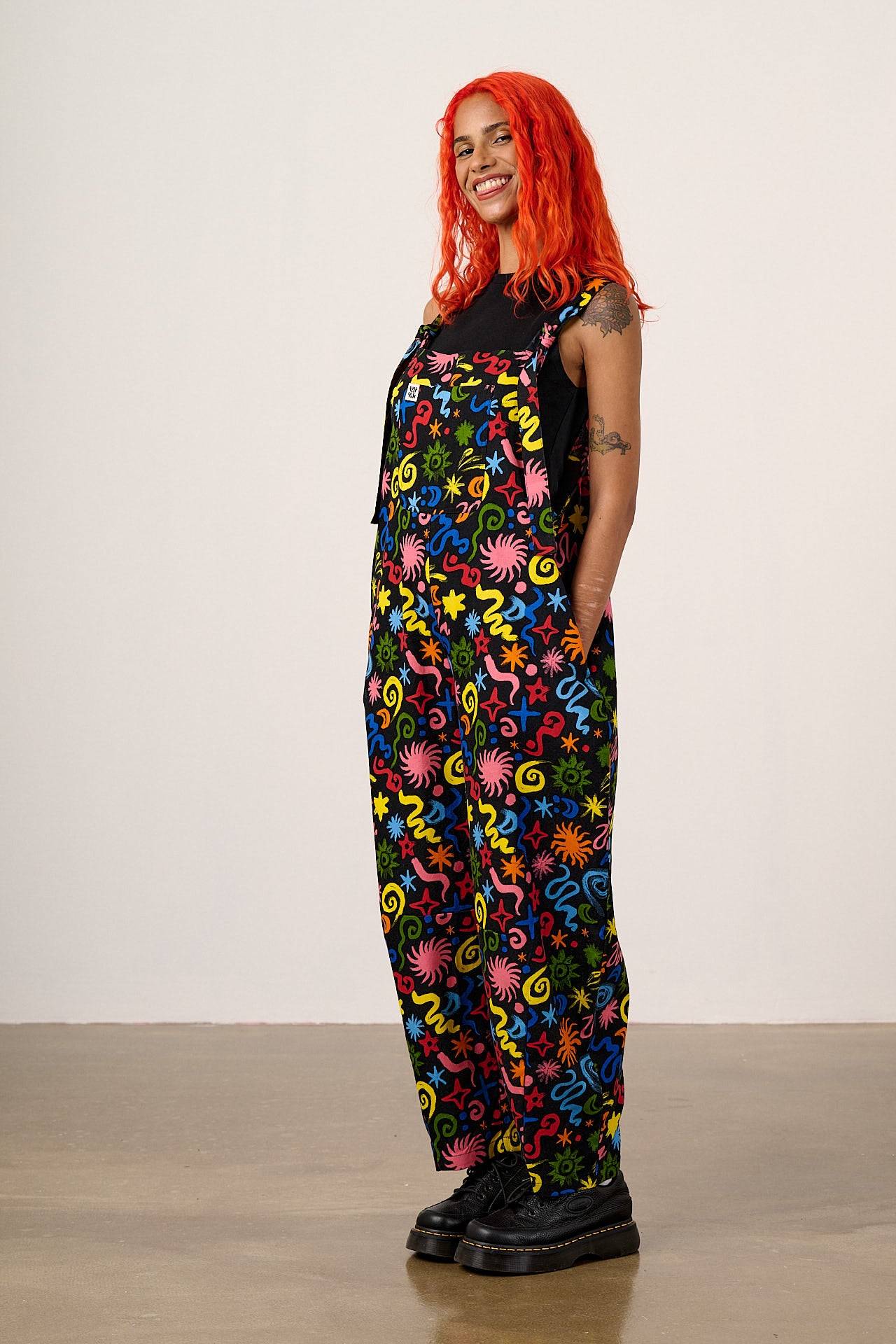 Chula - Cotton Barrel Leg Dungarees in Bright Astral Print