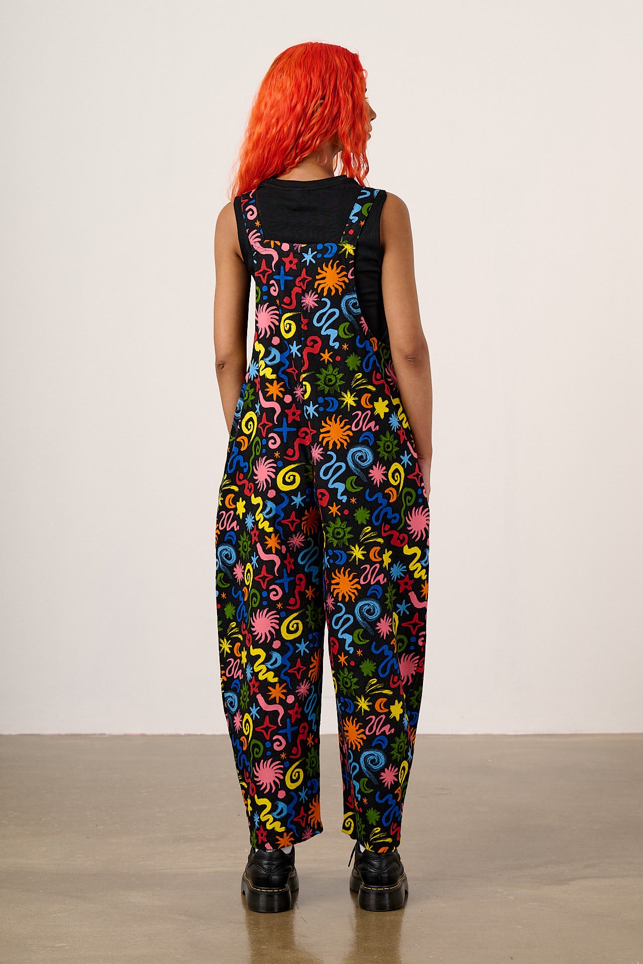 Chula - Cotton Barrel Leg Dungarees in Bright Astral Print