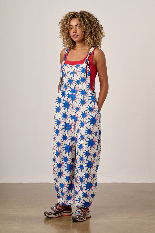 Chula - Cotton & Viscose Barrel Leg Dungarees in Celestial Sun Print