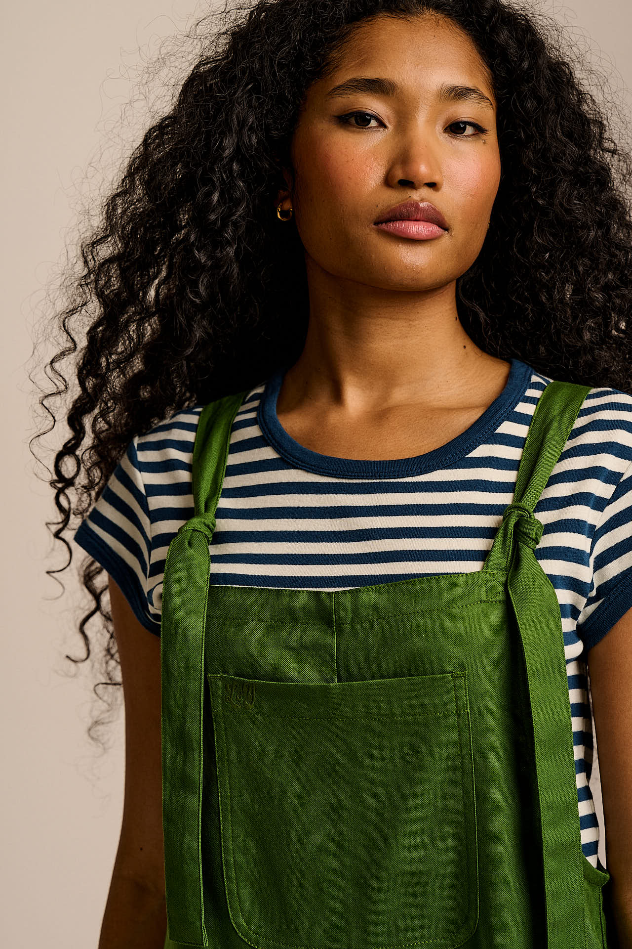 Chula - Cotton Barrel Leg Dungarees in Palm Green