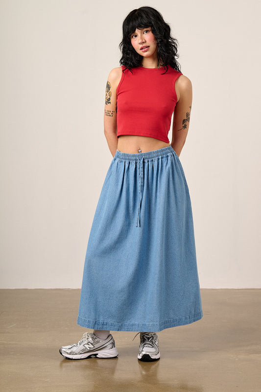 Clara - Cotton Maxi Skirt in Light Blue