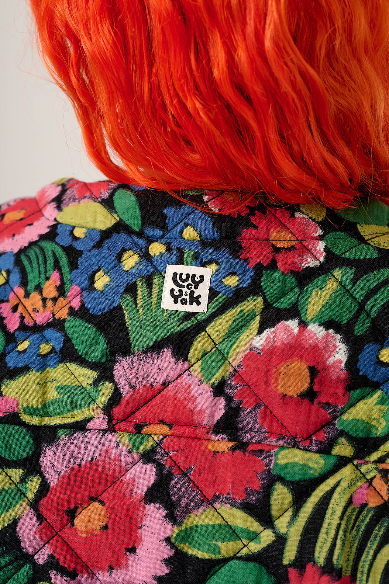 Cleo - Cotton Collarless Quilted Jacket in Black Marie Print