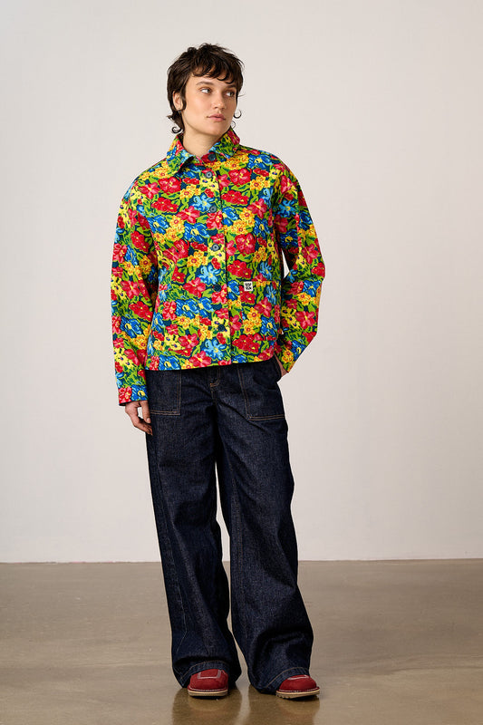Connie - Cotton Jacket in 80s Scribbled Floral