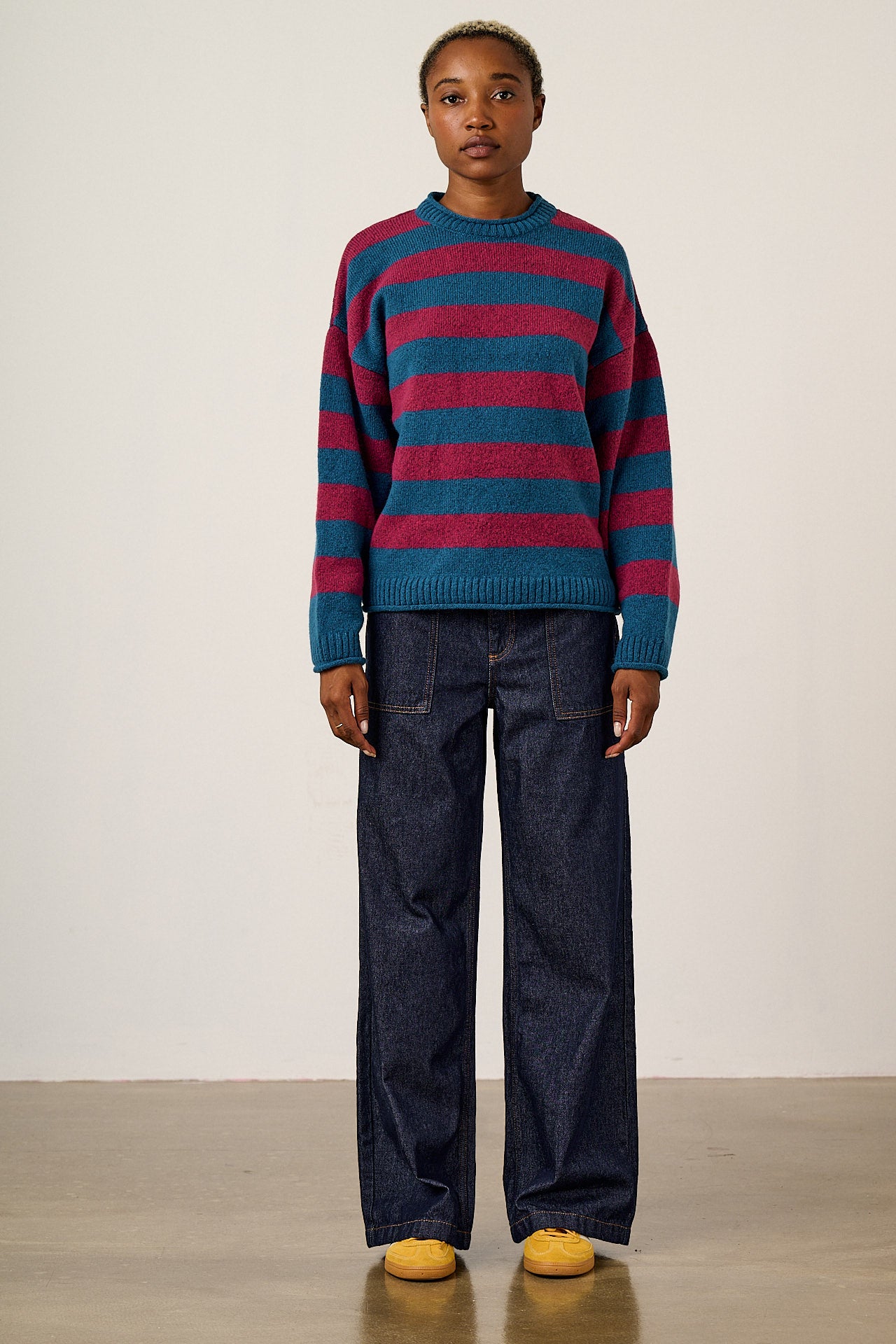 Areum - Oversized Knitted Jumper in Beetroot Stripe