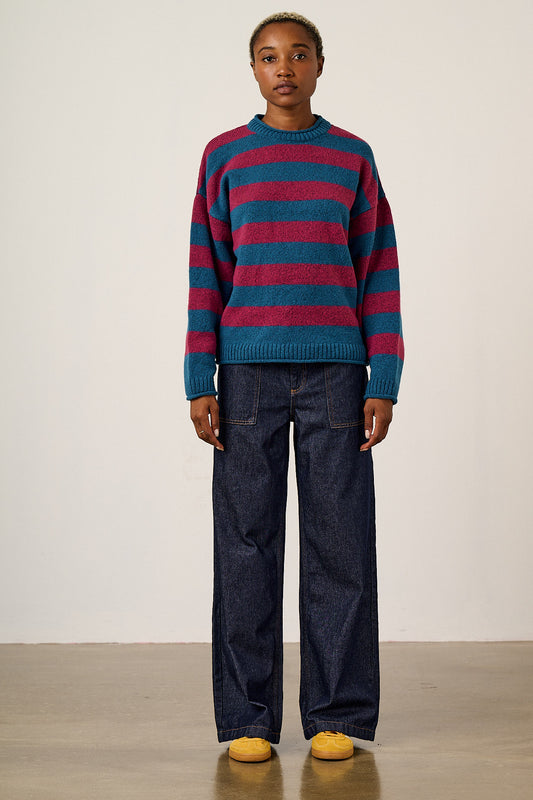 Areum - Oversized Knitted Jumper in Beetroot Stripe
