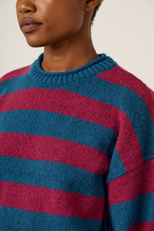 Areum - Oversized Knitted Jumper in Beetroot Stripe