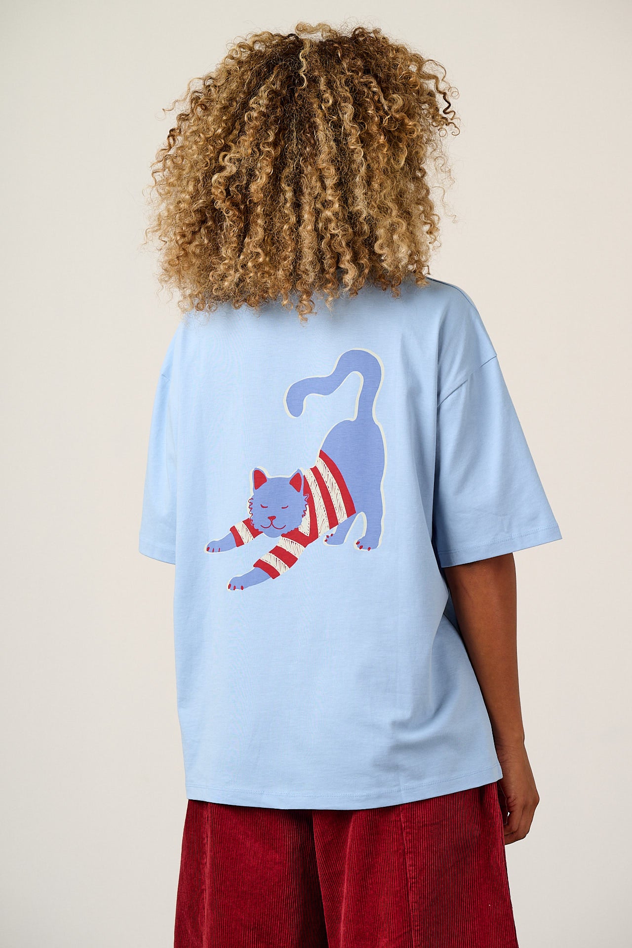 Benny - Oversized Cotton T-Shirt in Knitted Cats