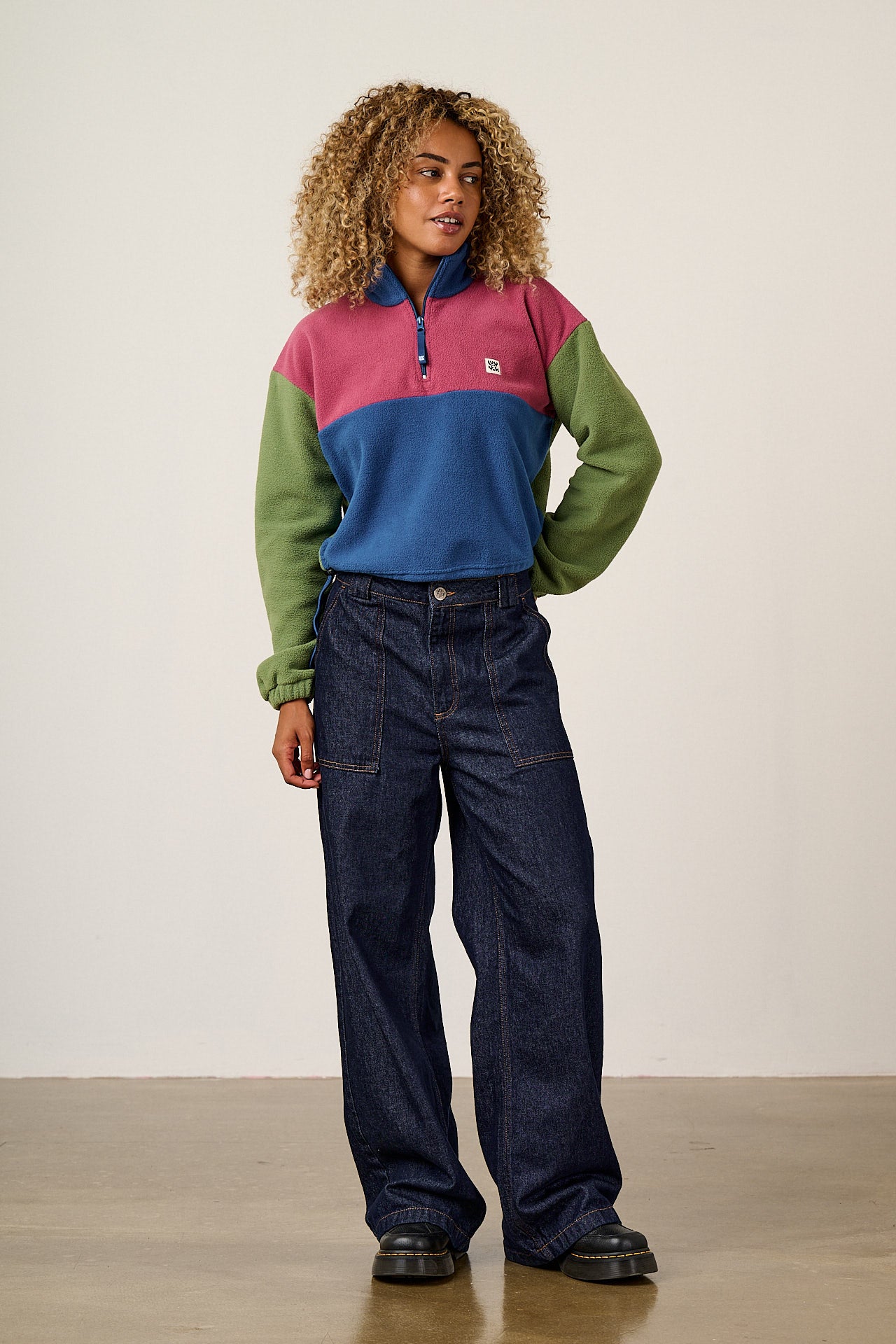 Blake - Cropped Polar Fleece in Green, Purple and Blue Colourblock