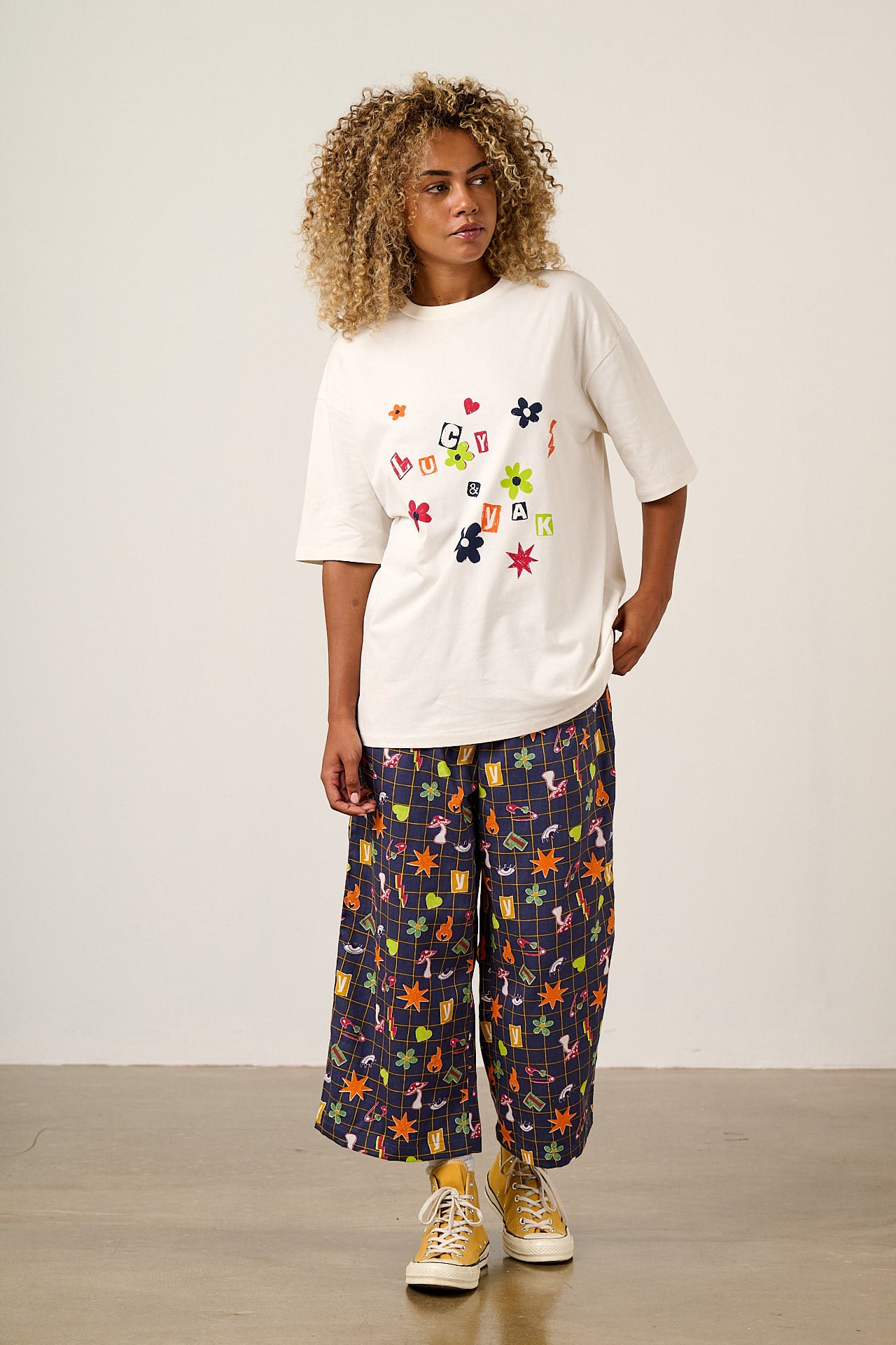 Chuck - Wide Leg Cotton Trousers in Punk Energy Grid