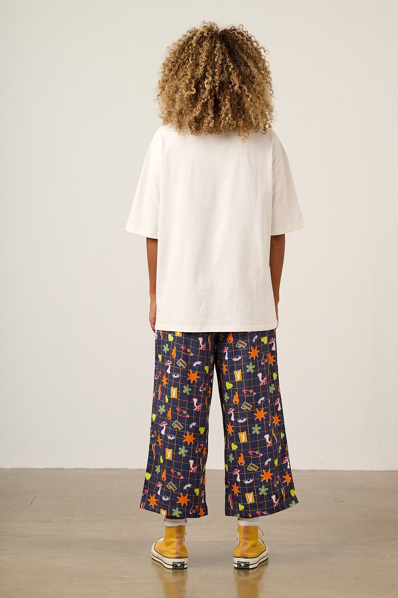 Chuck - Wide Leg Cotton Trousers in Punk Energy Grid