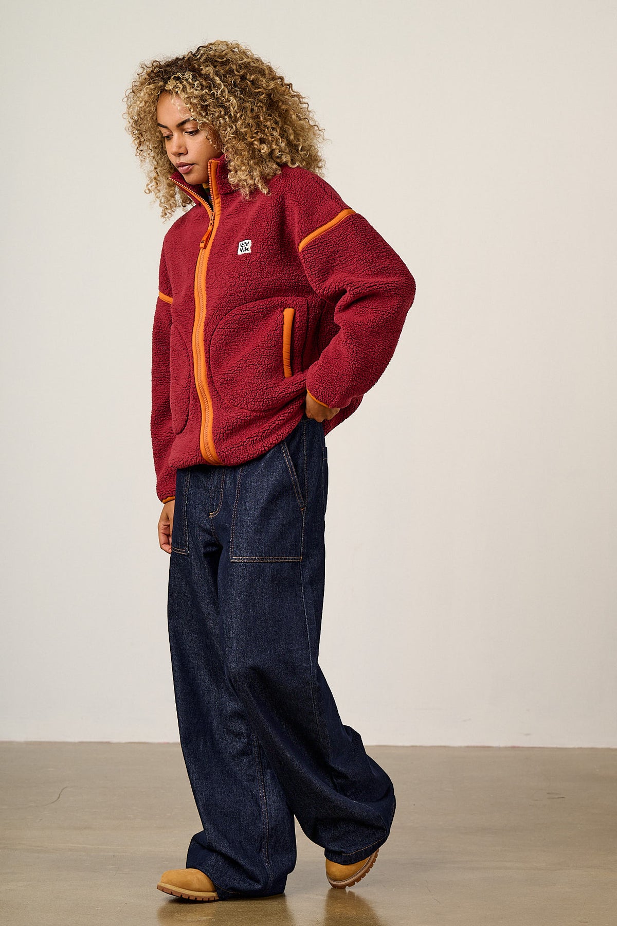 Hayes - Borg Zip Through Fleece in Red and Orange