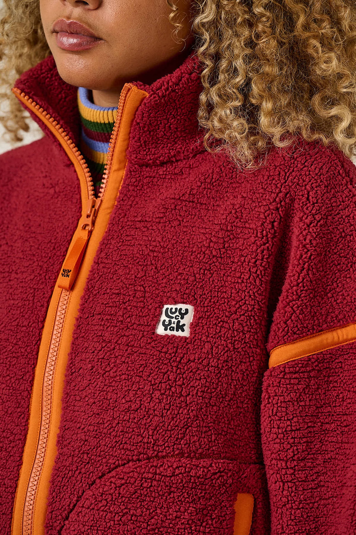 Hayes - Borg Zip Through Fleece in Red and Orange
