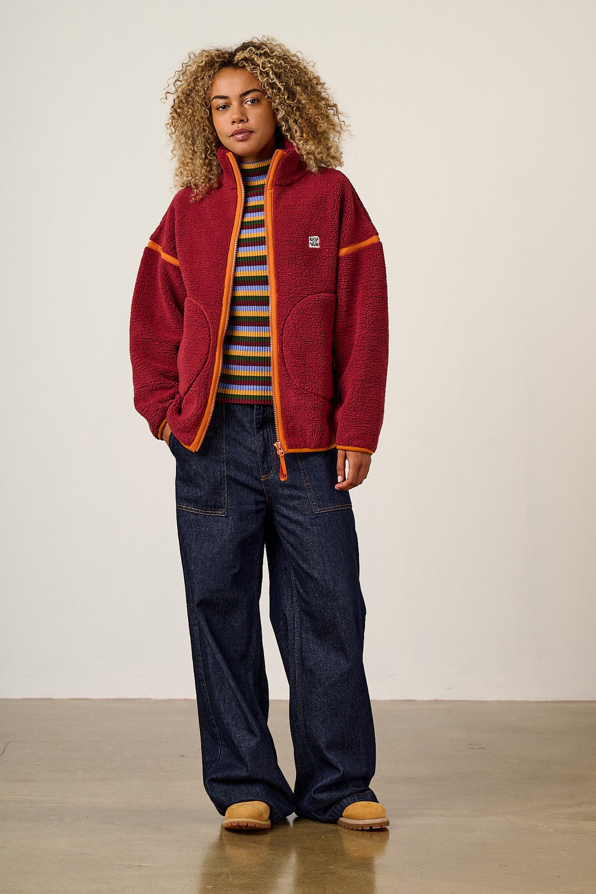 Hayes - Borg Zip Through Fleece in Red and Orange