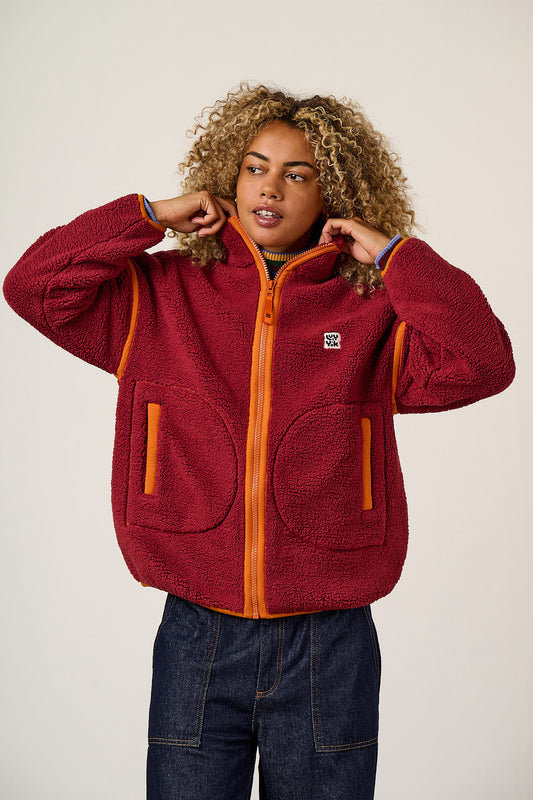 Hayes - Borg Zip Through Fleece in Red and Orange