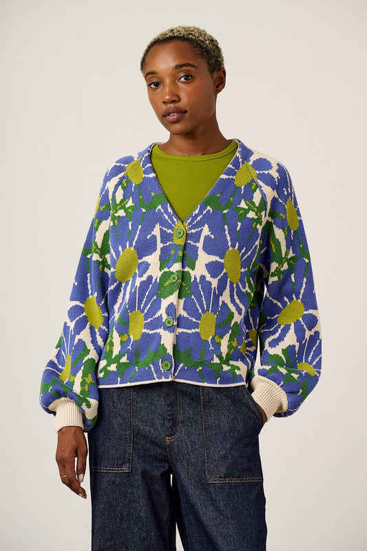 Juniper - Organic Cotton Knit Cardigan in Large Floral