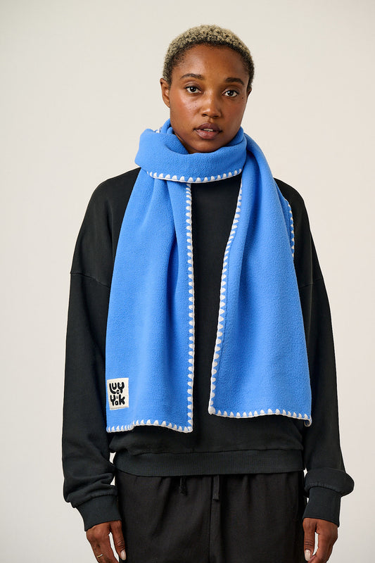Kiri - Polar Fleece Blanket Stitch Scarf in Blue