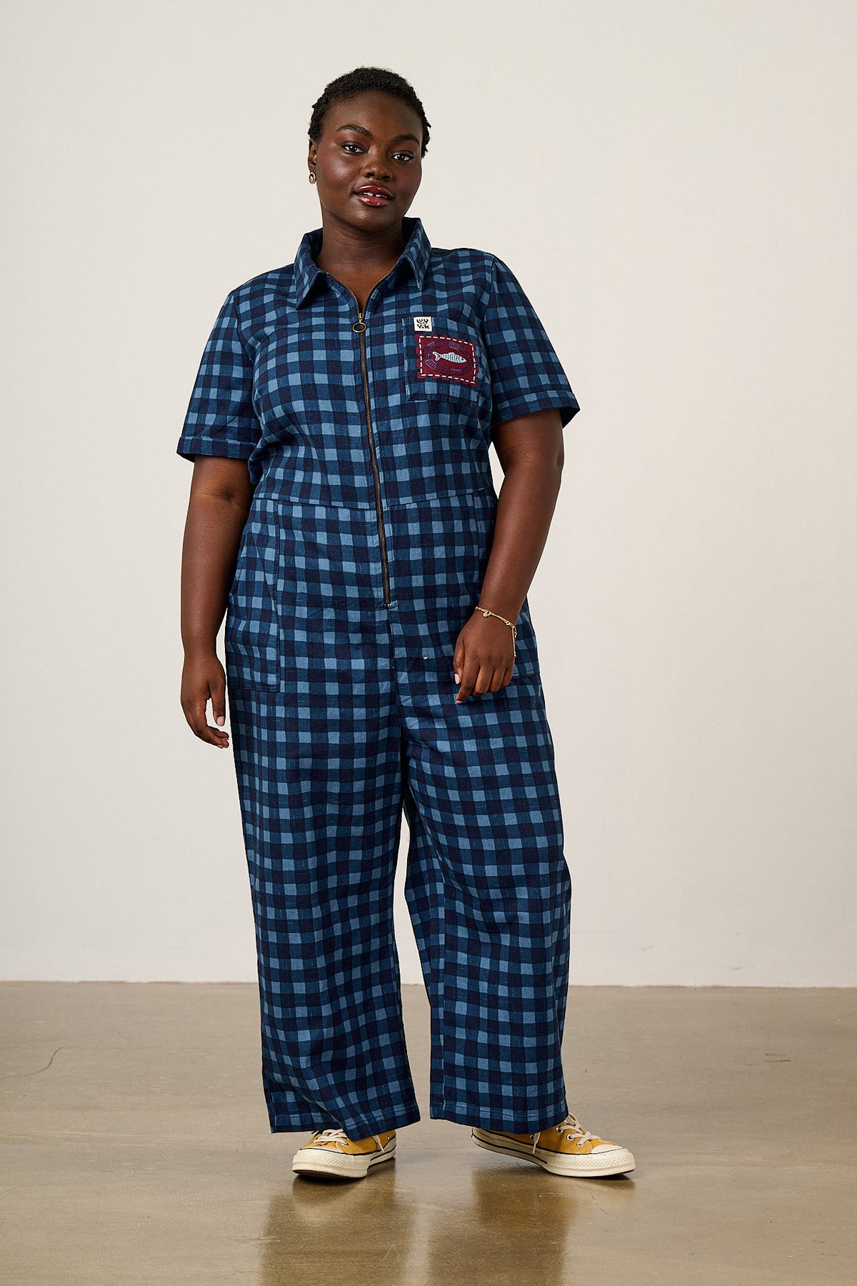 Ragan - Organic Cotton Jumpsuit in Navy Sardine Patches