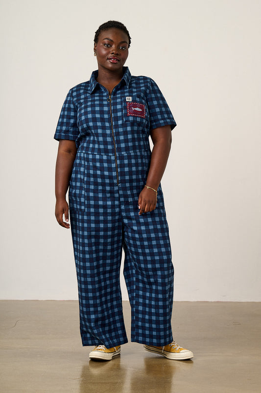 Ragan - Organic Cotton Jumpsuit in Navy Sardine Patches