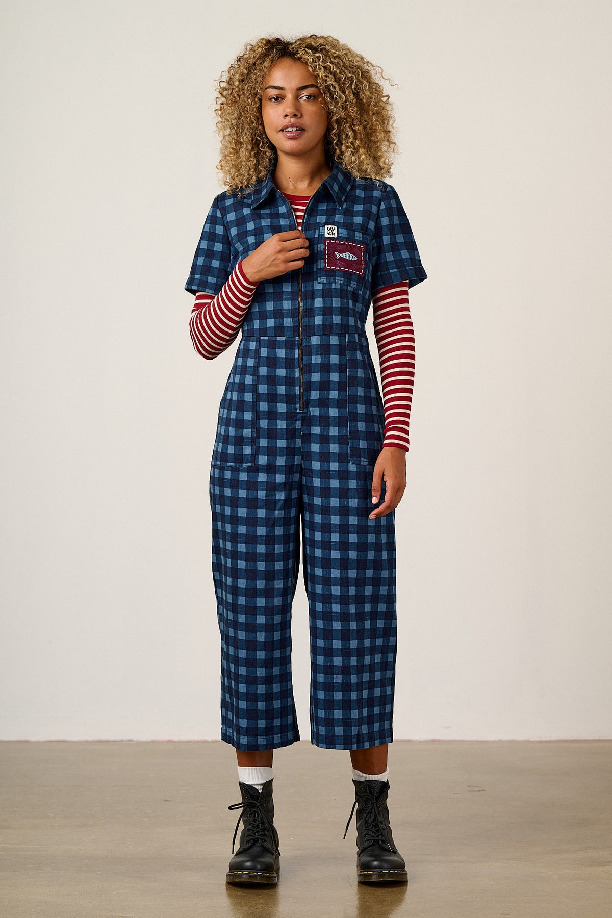 Ragan - Organic Cotton Jumpsuit in Navy Sardine Patches