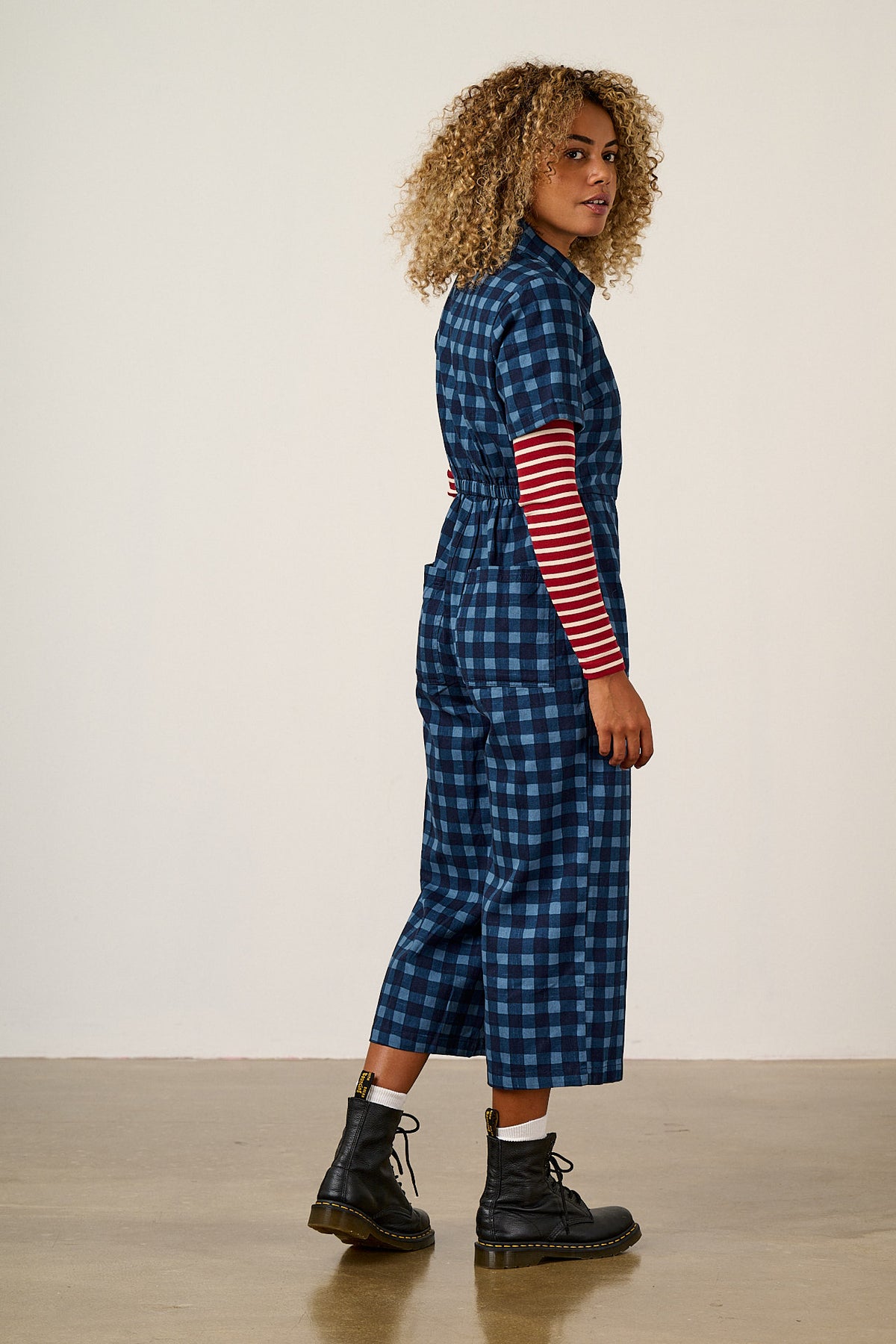 Ragan - Organic Cotton Jumpsuit in Navy Sardine Patches