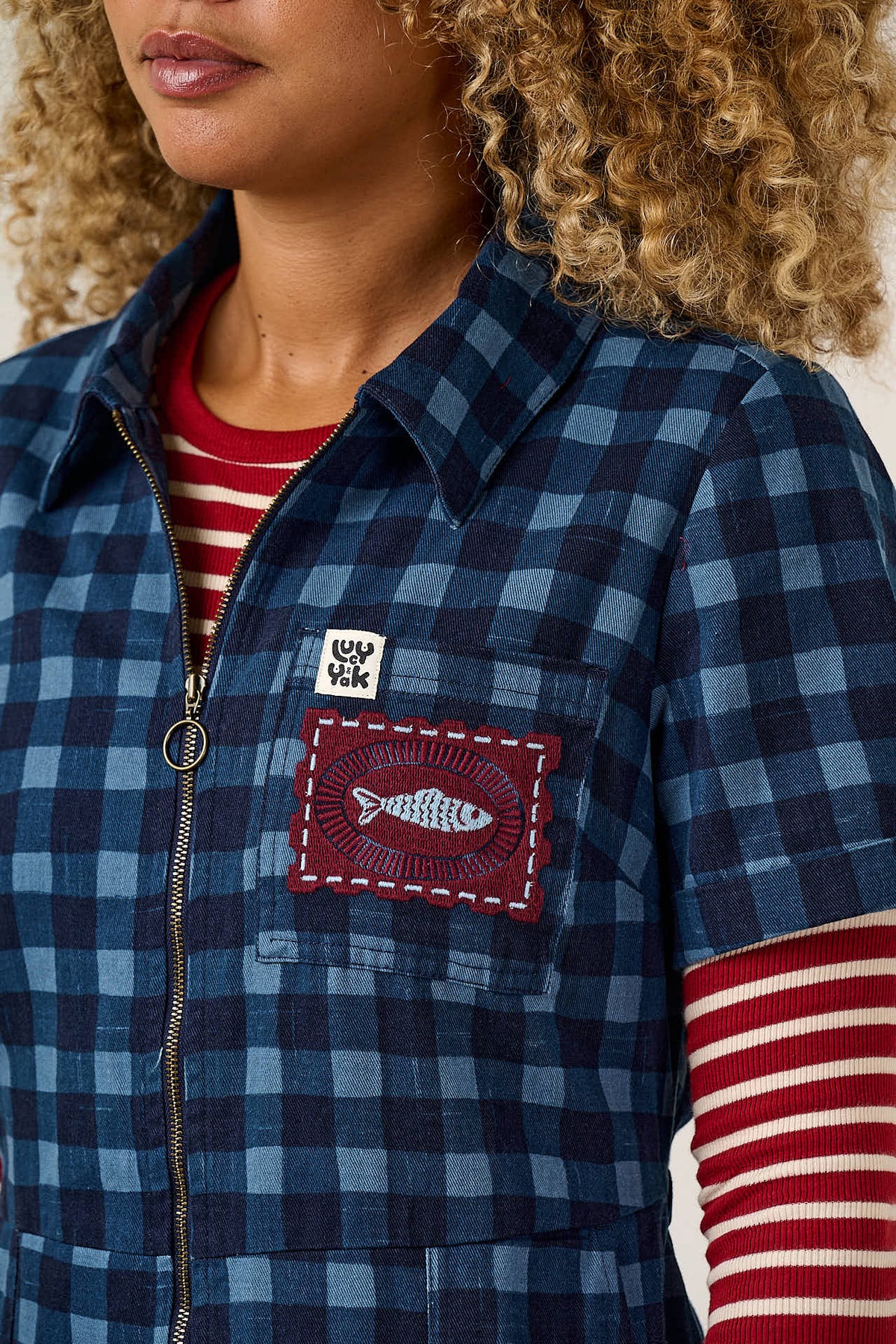 Ragan - Organic Cotton Jumpsuit in Navy Sardine Patches