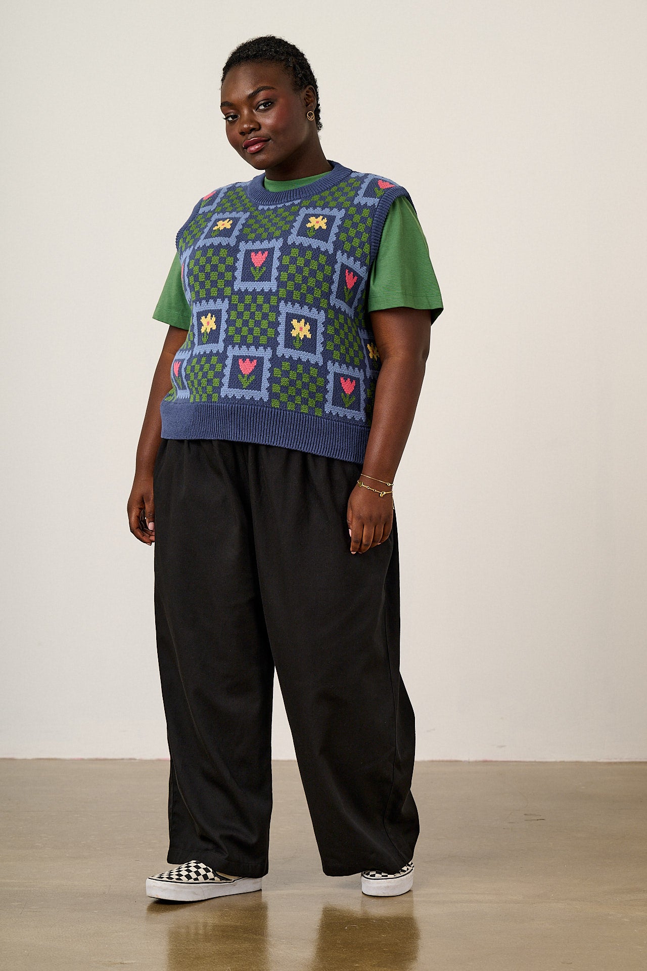 Saffle - Cotton Knitted Vest in Tulip Checkerboard