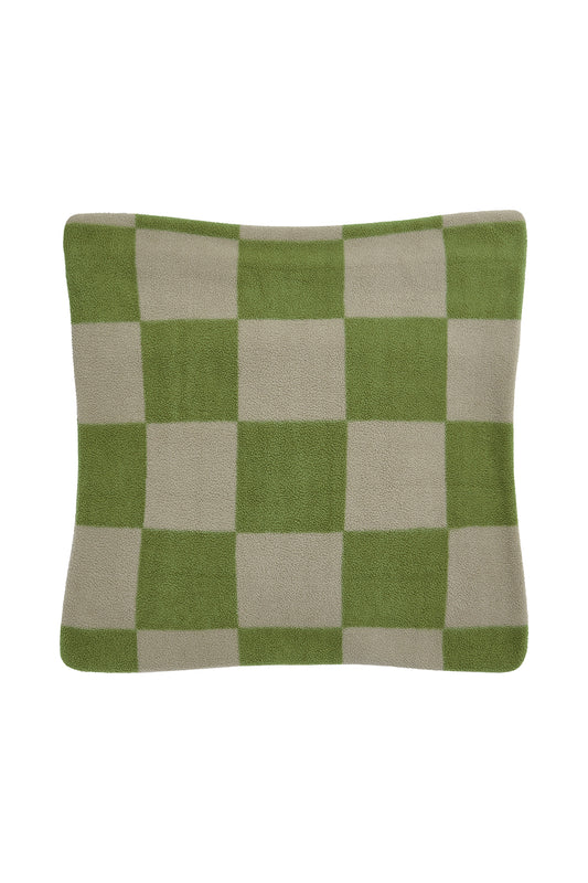 Polar Fleece Cushion Cover in Green Checkerboard Print