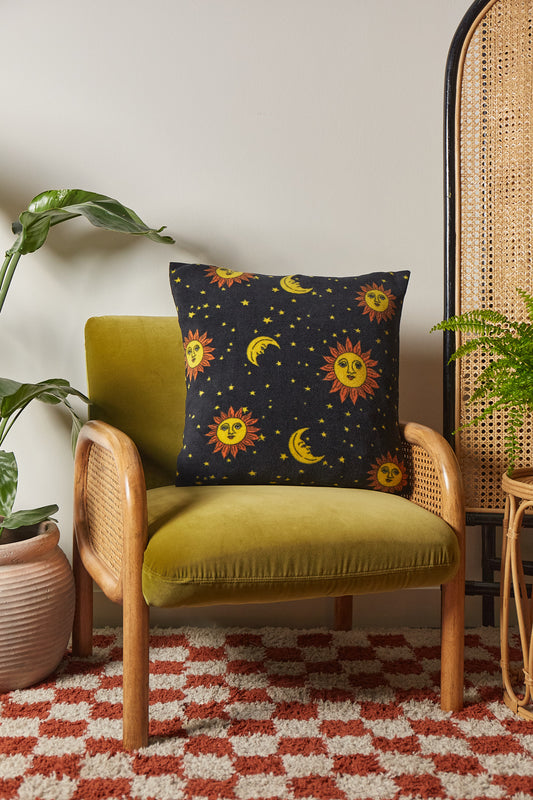 Bruna - Polar Fleece Cushion Cover in Black Orion Print