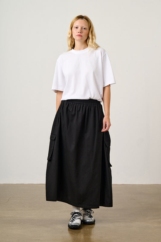 Dakota - Organic Cotton Twill Midi Skirt in Black