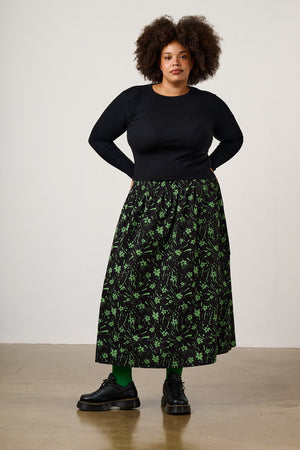 Dakota - Ripstop Midi Skirt in Punk Scribble Floral
