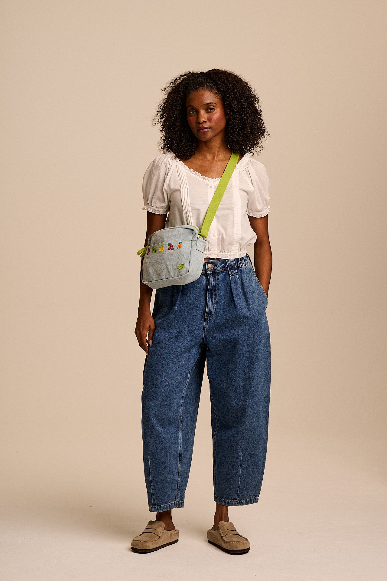 Dara - Denim Crossbody Bag in Veg Embroidery