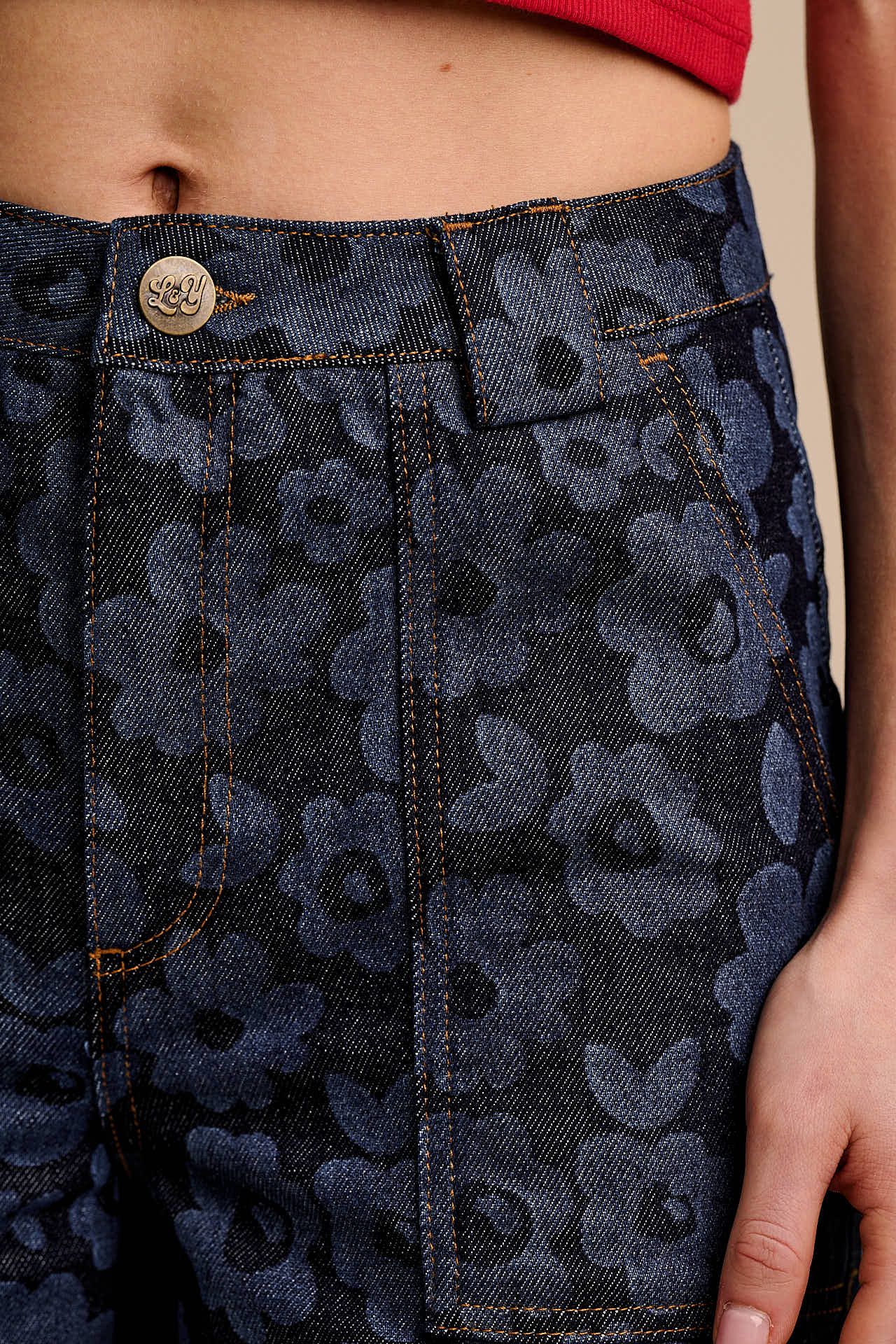 Delores - Wide Leg Denim Jeans in Indigo Vida Floral