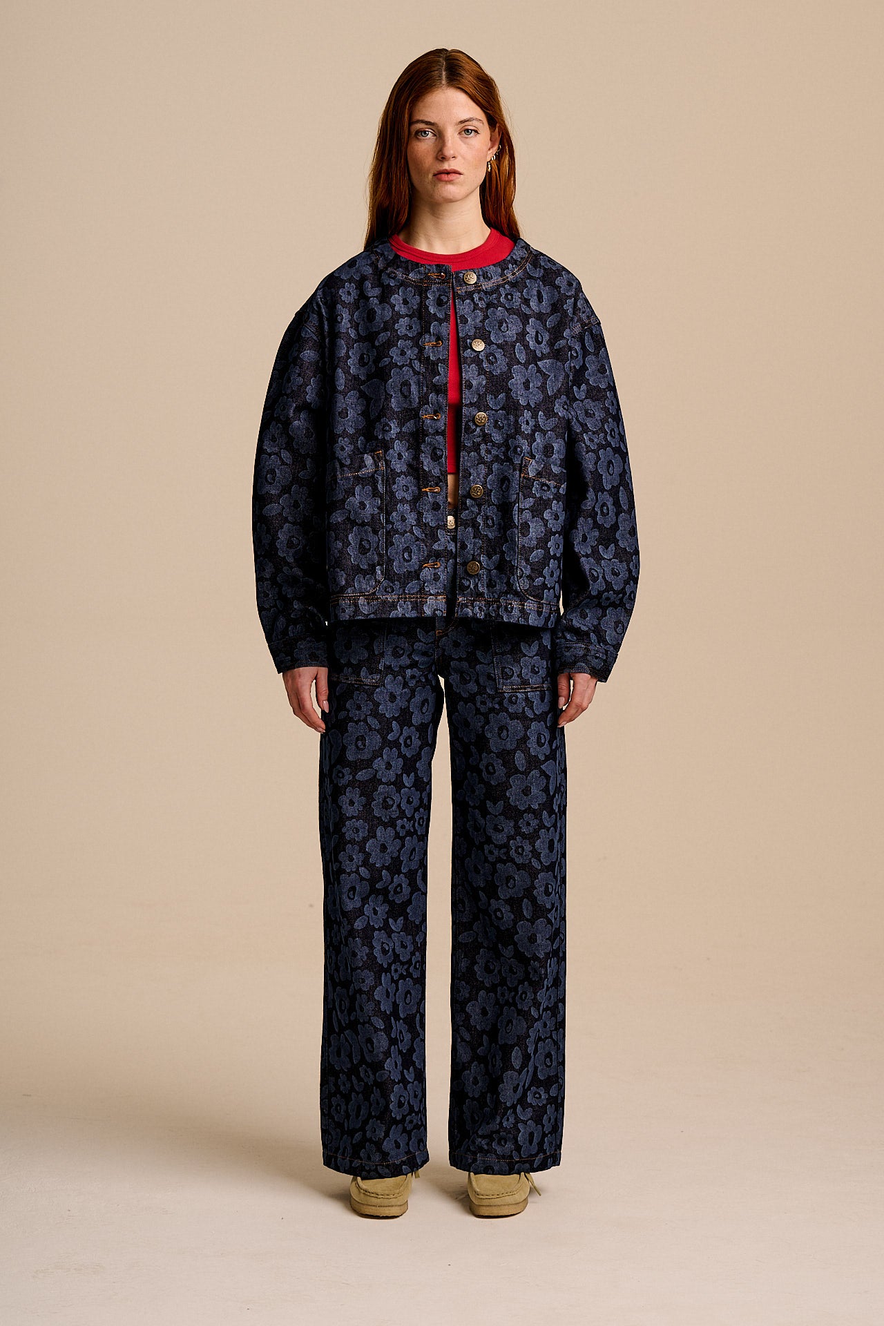 Delores - Wide Leg Denim Jeans in Indigo Vida Floral