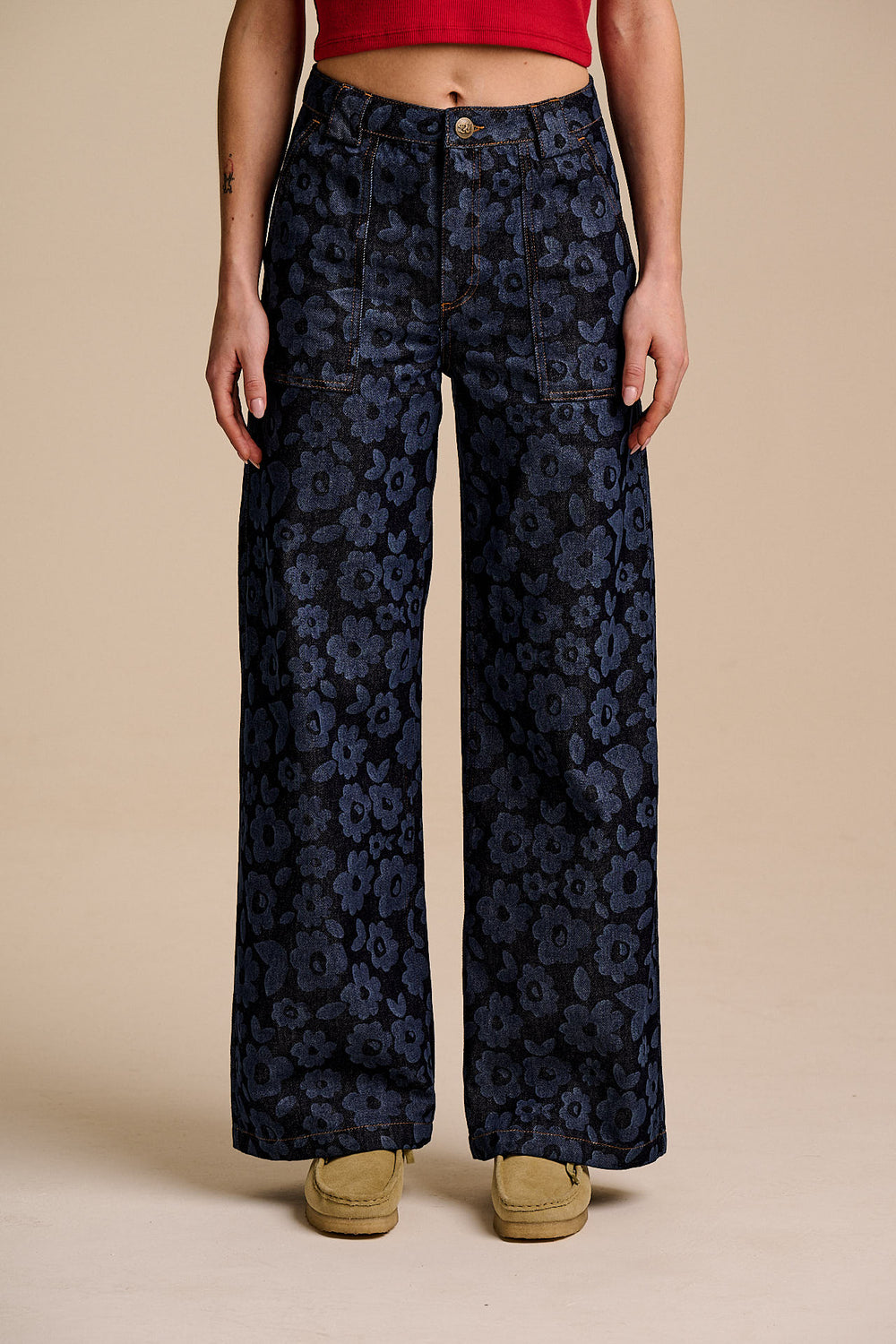 Delores - Wide Leg Denim Jeans in Indigo Vida Floral