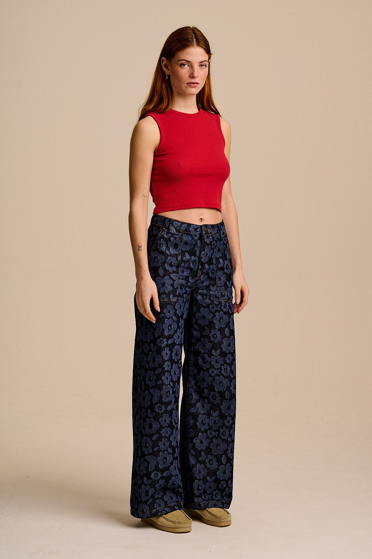 Delores - Wide Leg Denim Jeans in Indigo Vida Floral